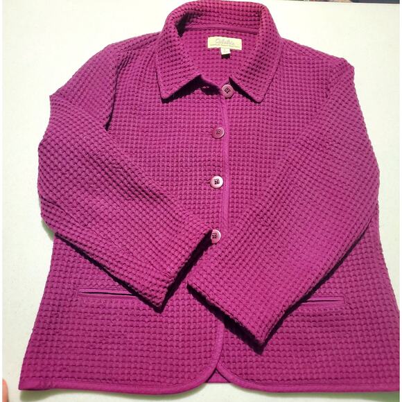 Cabelas Womens Waffle Knit Pink Button Diwn Jacket Size Large Cabincore Preppy - Picture 5 of 5